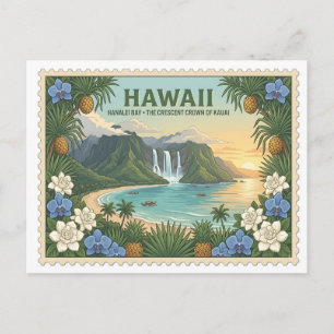 Cartão Postal Havaí Antigo Baía Hanalei Kauai Viagem Tropical