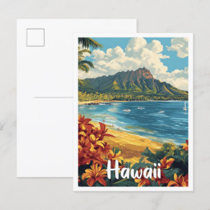 Cartão Postal Havaí EUA Art Vintage Illustration Viagem