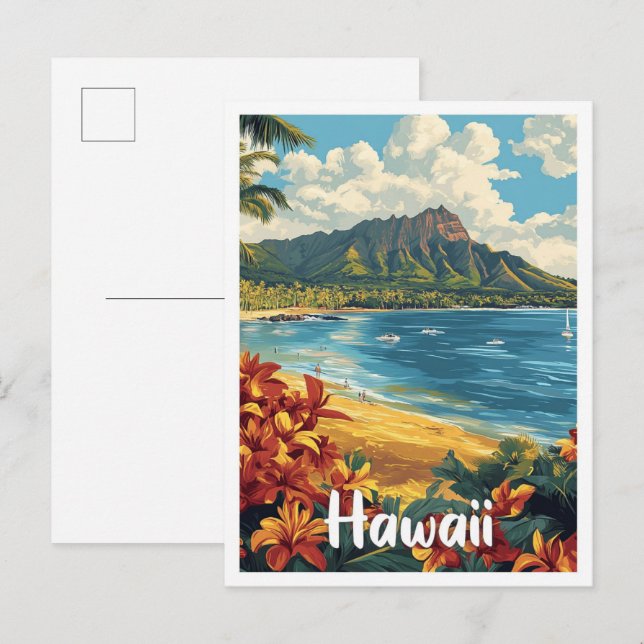 Cartão Postal Havaí EUA Art Vintage Illustration Viagem (Frente/Verso)