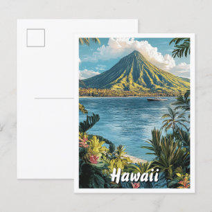 Cartão Postal Havaí EUA Art Vintage Illustration Viagem
