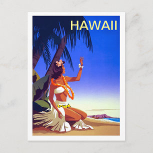 Cartão Postal Havaí, garota com isle trópica, viagens vintage