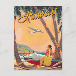 Cartão Postal Havaí, garota hula na costa tropical, companhia aé