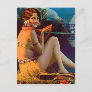 Cartão Postal Havaí, Hawaiian Pin-up Girl, viagens vintage
