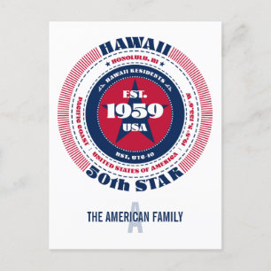 Cartão Postal Havaí, Honolulu, HI, Patriótico, Monograma