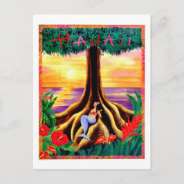 Cartão Postal Havaí, ilha tropical, sereia sob árvore grande