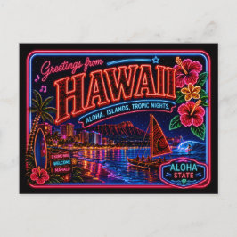 Cartão Postal Havaí Neon Estado Retro Vintage