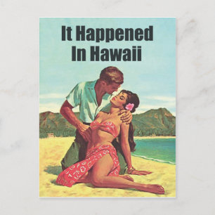 Cartão Postal Havaí, romance na praia tropical, viagem vintage