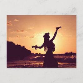 Cartão Postal Havaí, silhueta de garota hula no pôr do sol, foto