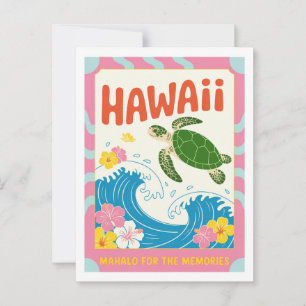 Cartão Postal Havaí Vintage EUA Tartaruga Marinha Hibisco Mahalo