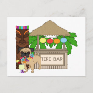 Cartão Postal Havaiano Pug no Bar Tiki — Camisetas personaliz