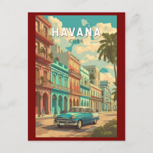 Cartão Postal Havana Cuba Illustração Viagem Art Vintage