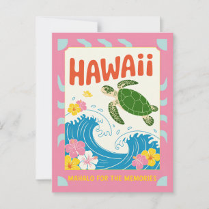Cartão Postal Hawaii EUA Tartaruga Marinha Vintage Hibisco Mahal