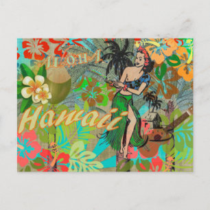 Cartão Postal Hawaii Flower Hula Vintage - Gráfico Floral