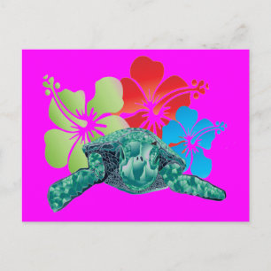 Cartão Postal Hawaii Hibiscus Turtle