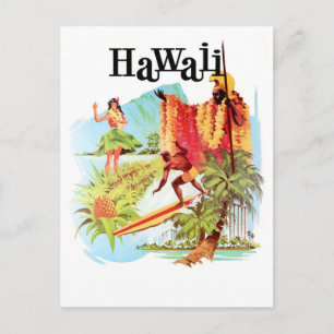 Cartão Postal Hawaii, Hula Girl e nativos dão as boas-vindas a s