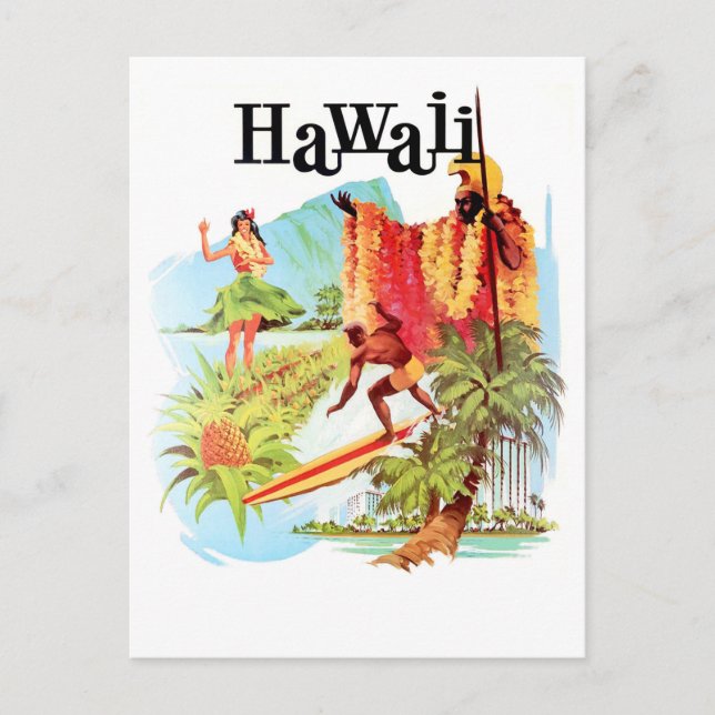 Cartão Postal Hawaii, Hula Girl e nativos dão as boas-vindas a s (Frente)