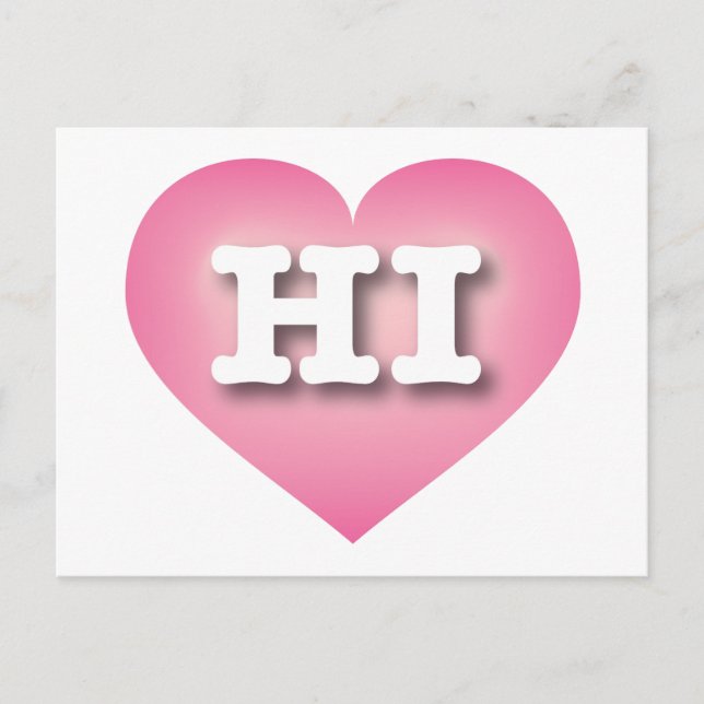 Cartão Postal Hawaii Pink Fade Heart - Eu amo HI (Frente)