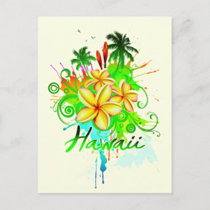 Cartão Postal Hawaii Splash Plumeria Flores Palmeiras