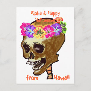 Cartão Postal Hawaii Style Halloween Skull