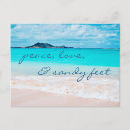 Cartão Postal Hawaii Tropical Beach Peace Love Sandy Feet Script