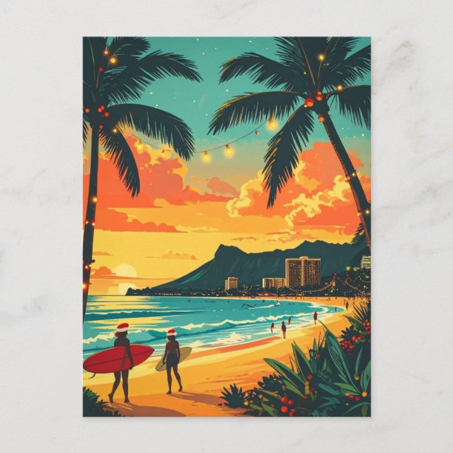 Cartão Postal Hawaii Tropical Christmas Beach Vintage (Frente)