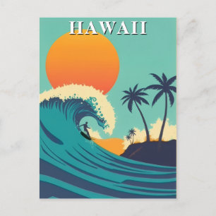 Cartão Postal Hawaii Vintage surfing Sunset & Waves Viagem