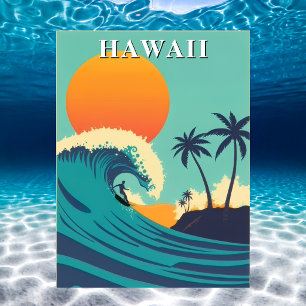 Cartão Postal Hawaii Vintage surfing Sunset & Waves Viagem