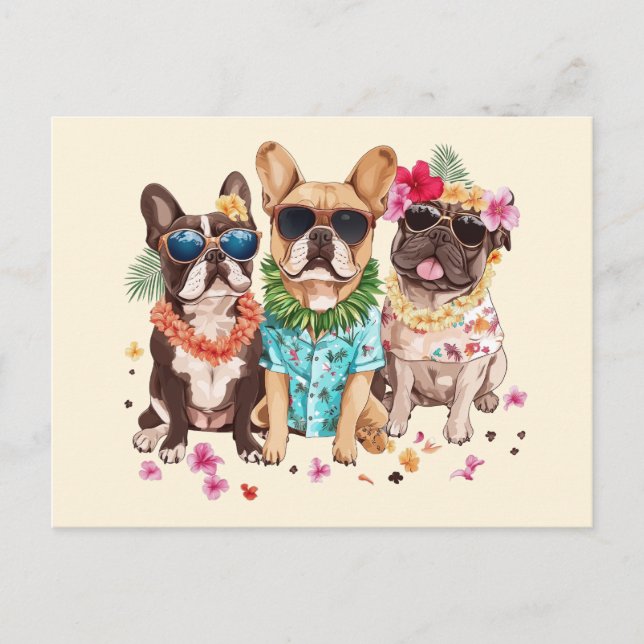 Cartão Postal Hawaiian French Bulldog Flower Lei (Frente)