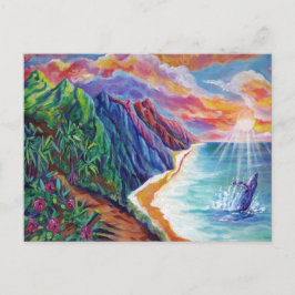 Cartão Postal Hawaiian Humpback Whale Break no Sunset