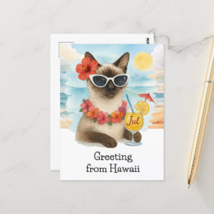 Cartão Postal Hawaiian Themed Cat Greeting Card Tropical Vibes