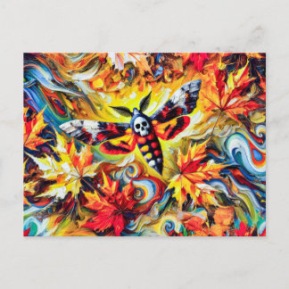 Cartão Postal Hawk-Moth, cabeça de morte, com Folhas de outono e