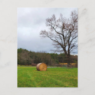 Cartão Postal Hay Bale em um Campo em um Dia Nublado