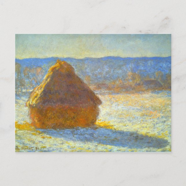 Cartão Postal Haystacks em neve por Claude Monet (Frente)