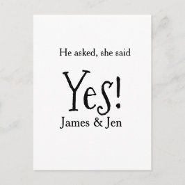 Cartão Postal He asked she said yes engagement party name simple