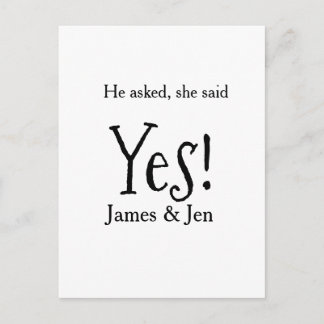 Cartão Postal He asked she said yes engagement party name simple