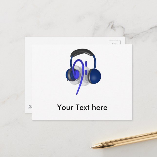Cartão Postal Headset Azul Tocando Algum Bass Clássico (Frente/Verso In Situ)