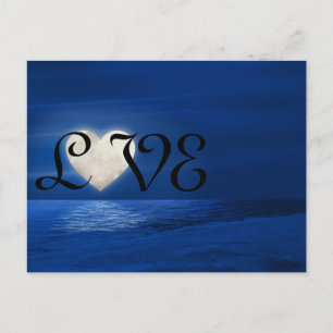 Cartão Postal Heart Moon com Snowy Beach LOVE Winter