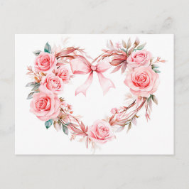 Cartão Postal Heart-Shaped Rose Wreath Romantic Valentine’s Day 