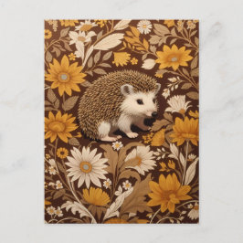 Cartão Postal Hedgehog Brown Floral William Morris Inspirou