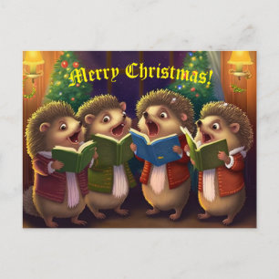 Cartão Postal Hedgehog Choir Cantando Caróis de Natal