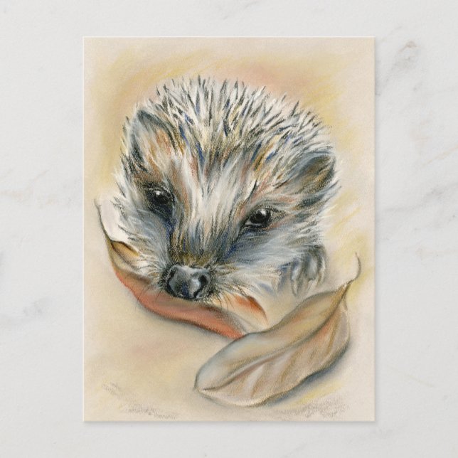 Cartão Postal Hedgehog com Folhas de outono (Frente)