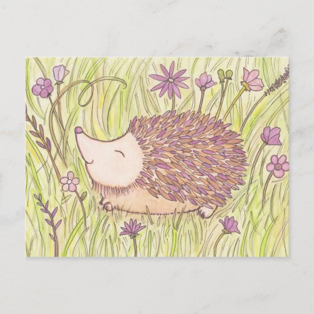 Cartão Postal Hedgehog Feliz em Springtime (Frente)