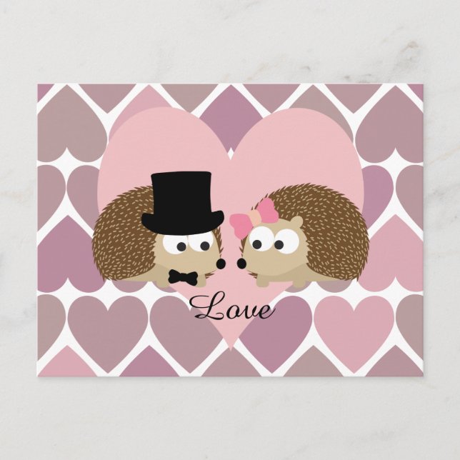 Cartão Postal Hedgehog Love with Hearts (Frente)