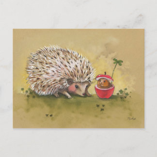 Cartão Postal Hedgehog Lucky Clover Tarde