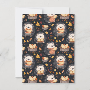 Cartão Postal Hedgehogs bonitos com Folhas de Pão e Outono