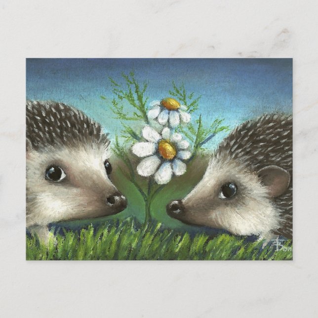 Cartão Postal Hedgehogs em uma data (Frente)