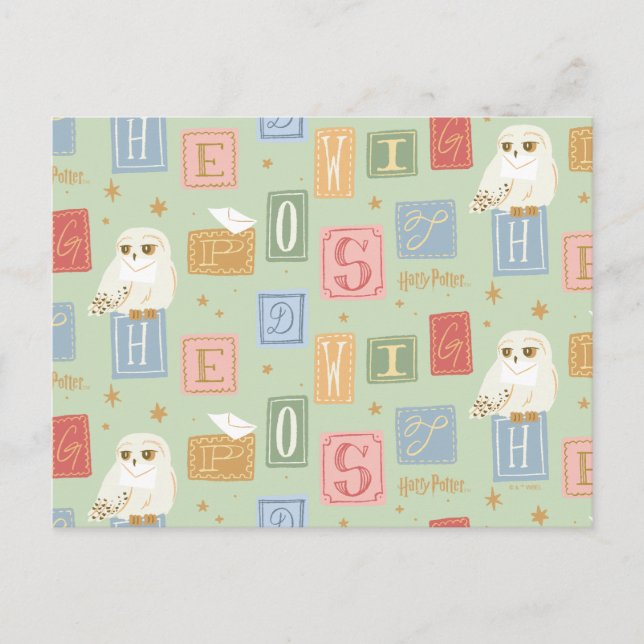 Cartão Postal Hedwig Post Letter Block Pattern (Frente)