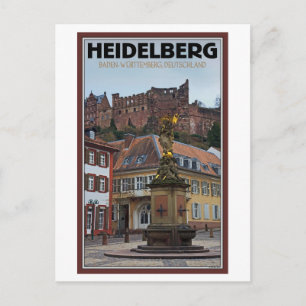 Cartão Postal Heidelberg - Estátua e Castelo