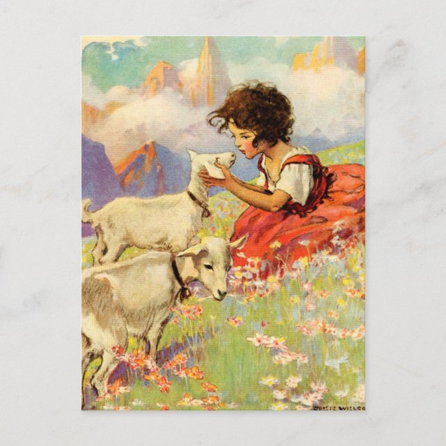 Cartão Postal "Heidi and Her Goats", por Jessie Willcox Smith (Frente)