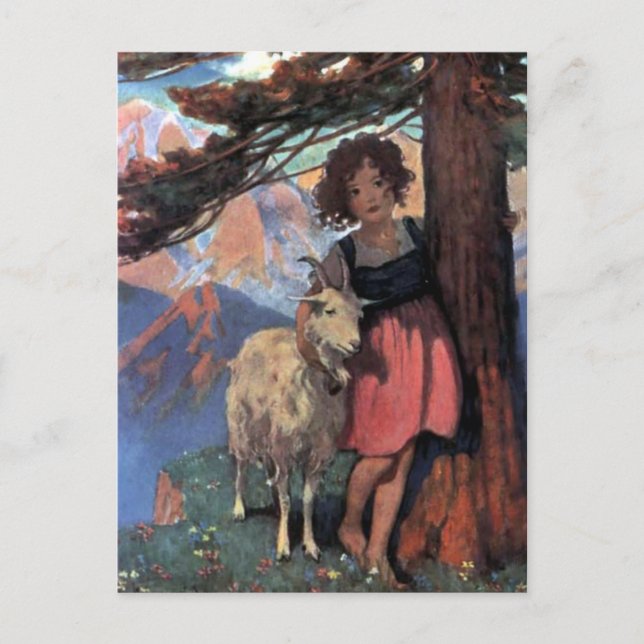 Cartão Postal Heidi no topo da montanha por Jessie Willcox Smith (Frente)